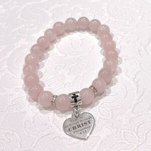 Bracelet Religious natural stone rose quartz crystal, 7 inches with elastic